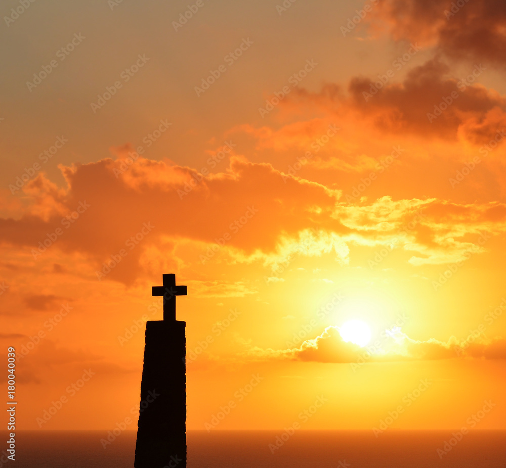 Sunset over Cabo da Roca ,near Lisbon in Portugal, the westernmost point of mainland Europe