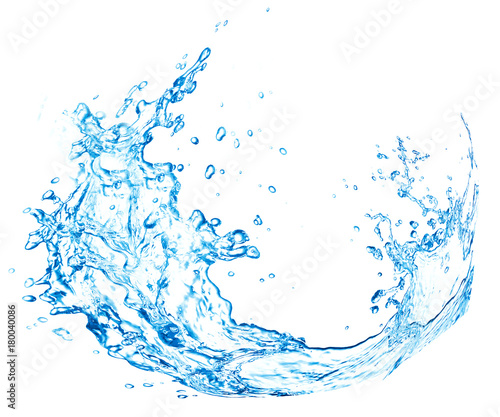 Blue water splashes over white background. 3D illustration
