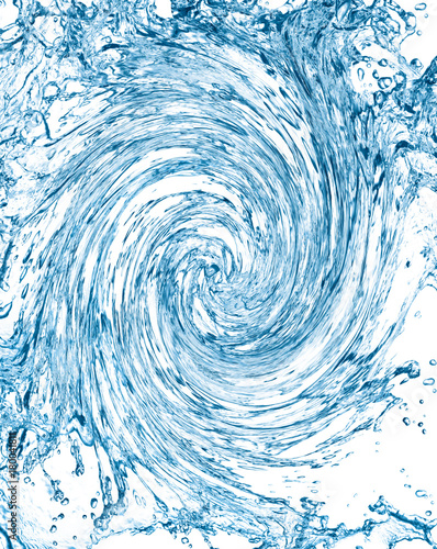Blue water swirl with bubbles isolated on white