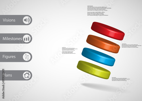 3D illustration infographic template with four cylinders askew arranged