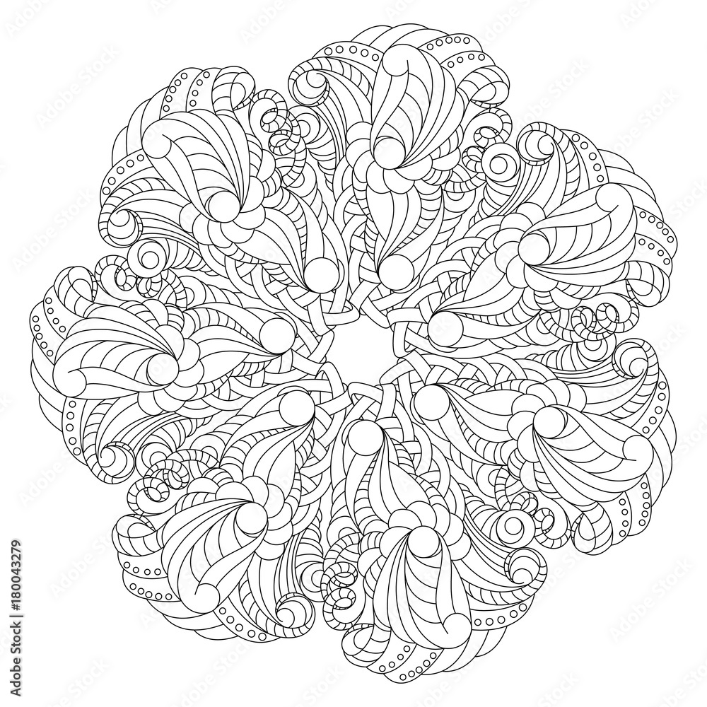 Vector black and white round pattern.Monochrom mandala for coloring.