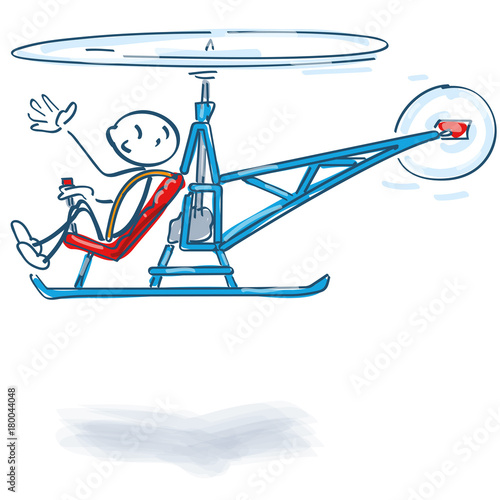 Strichmännchen fliegt mit einem Helikopter