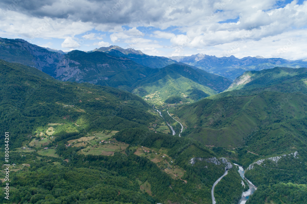aerial view to the canyon of the Moraca river