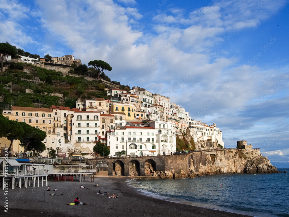 seaside village and beach along the Amalfi Coast