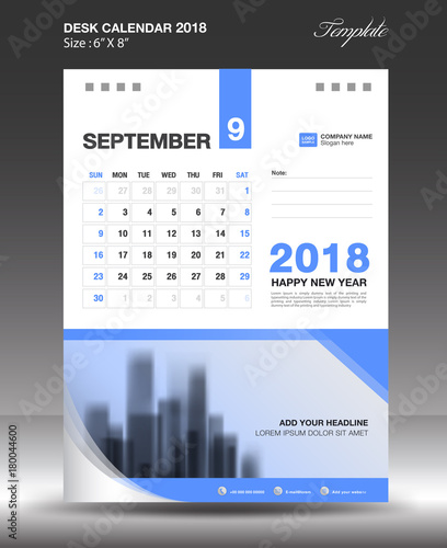 SEPTEMBER Desk Calendar 2018 Template design flyer vector, business brochure layout, Size 6x8 inch vertical