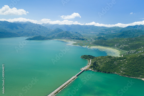 Aerial view of Skadar lake and dam photo