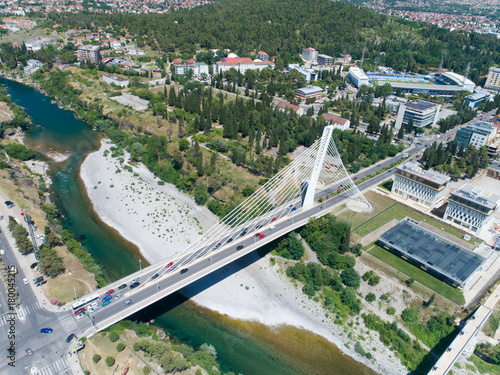 aerial view of Millennium bridge over Moraca river in Podgorica photo