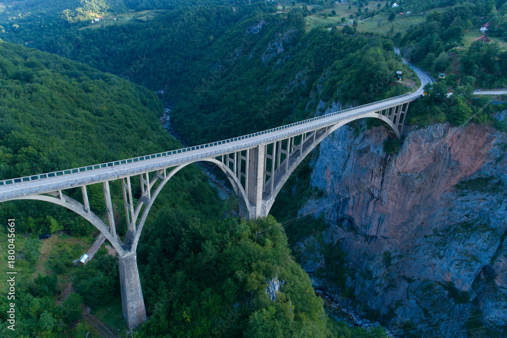 aerial view of Durdevica Bridge over Tara Canyon aerial view of Durdevica Bridge over Tara Canyon
