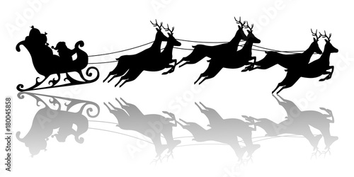 vector Christmas card with Santa Claus and deer flying © Iryna