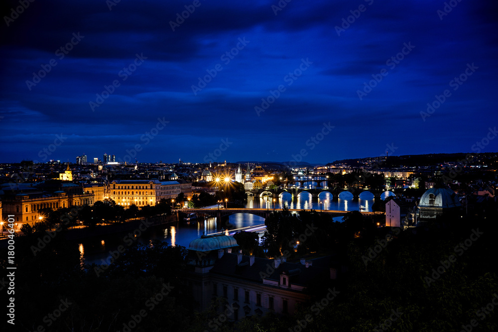 Night Prague bridge, Charles bridge