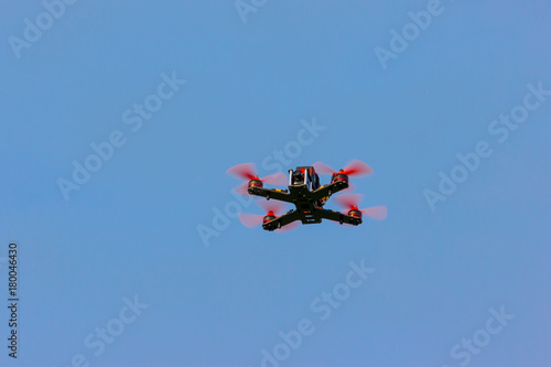 Race drone in flight 