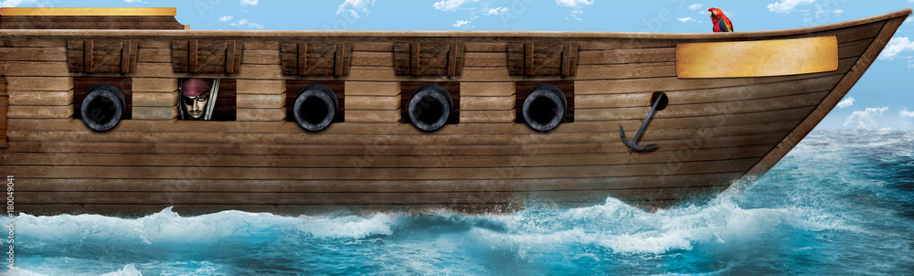 Fototapeta premium Drawing of pirate ship side for event