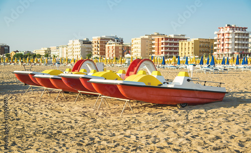 Emilia-Romagna, Italy, boats on the beach. photo