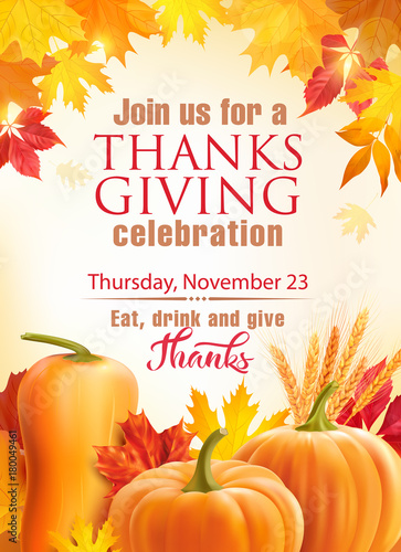 Thanksgiving celebration advertisement. Poster design. Vector illustration. 