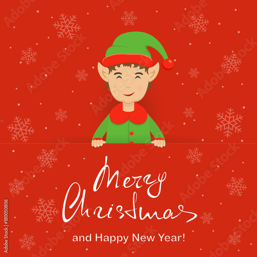 Christmas background with happy elf