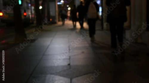 Defocused view of night street in south korea.