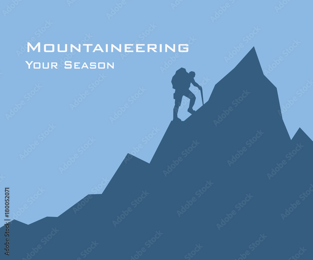 illustration of a silhouette mountaineer, Man climbs a mountain