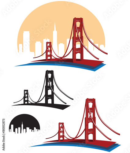 San Francisco Bay Golden Gate Bridge Vector Illustration Pack