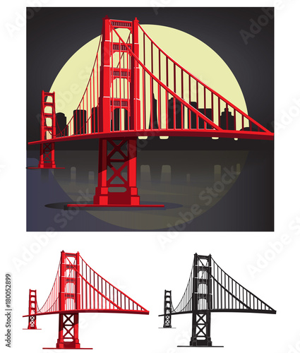 San Francisco Bay Golden Gate Bridge Vector Illustration Pack