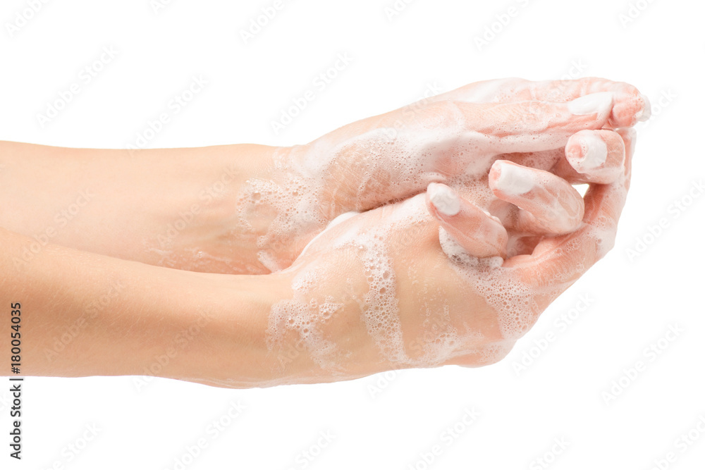 Soapy female hand foam