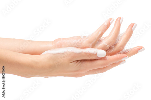 Soapy female hand foam © Kabardins photo