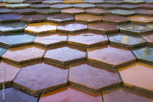 Colorful Zsolnay honeycomb roof tiles
