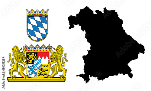 Great coat of arms of Bavaria, Germany, isolated vector in official colors and Proportion Correctly. High detailed vector map - Bavaria/Bayern, silhouette illustration isolated. Province in Germany. 