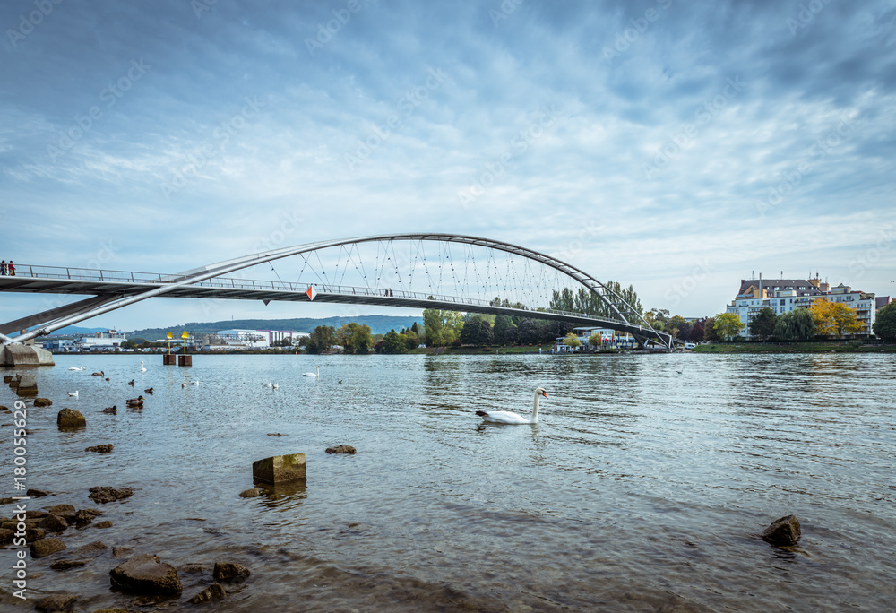 Naklejka premium Three Countries Bridge spanning the Rhine River and connecting Germany with France. Switzerland is just down the river.