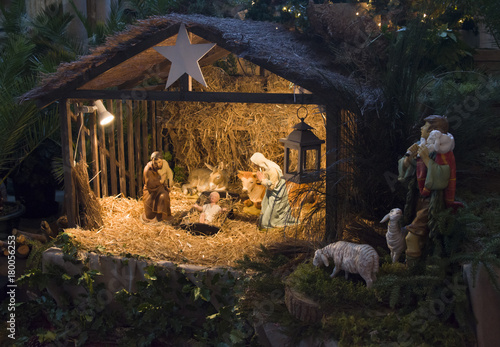 Fototapeta Christmas creche with Joseph Mary and Jesus