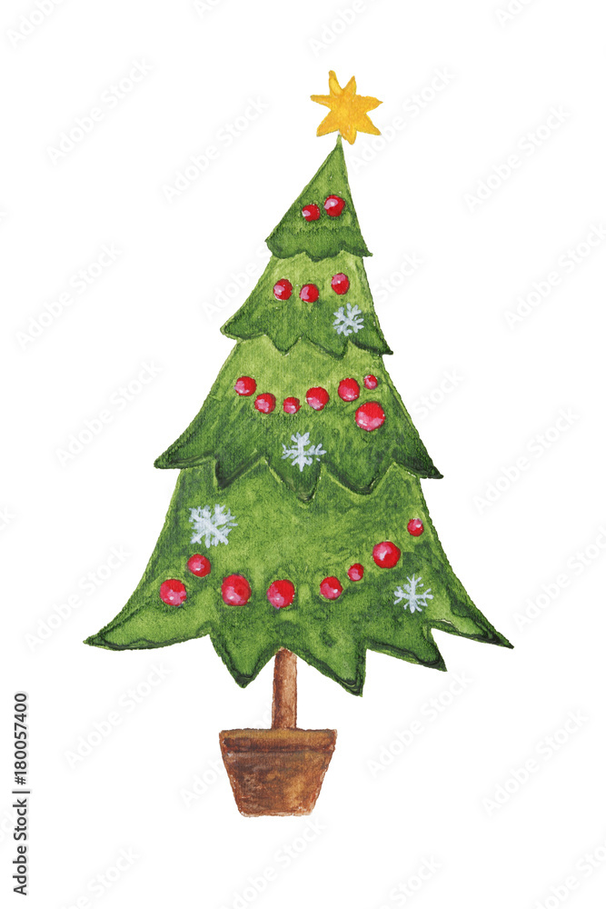 Painted christmas tree isolated on white