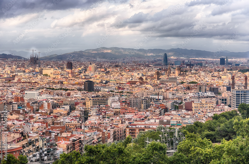 Aerial cityscape view of Barcelona, Catalonia, Spain