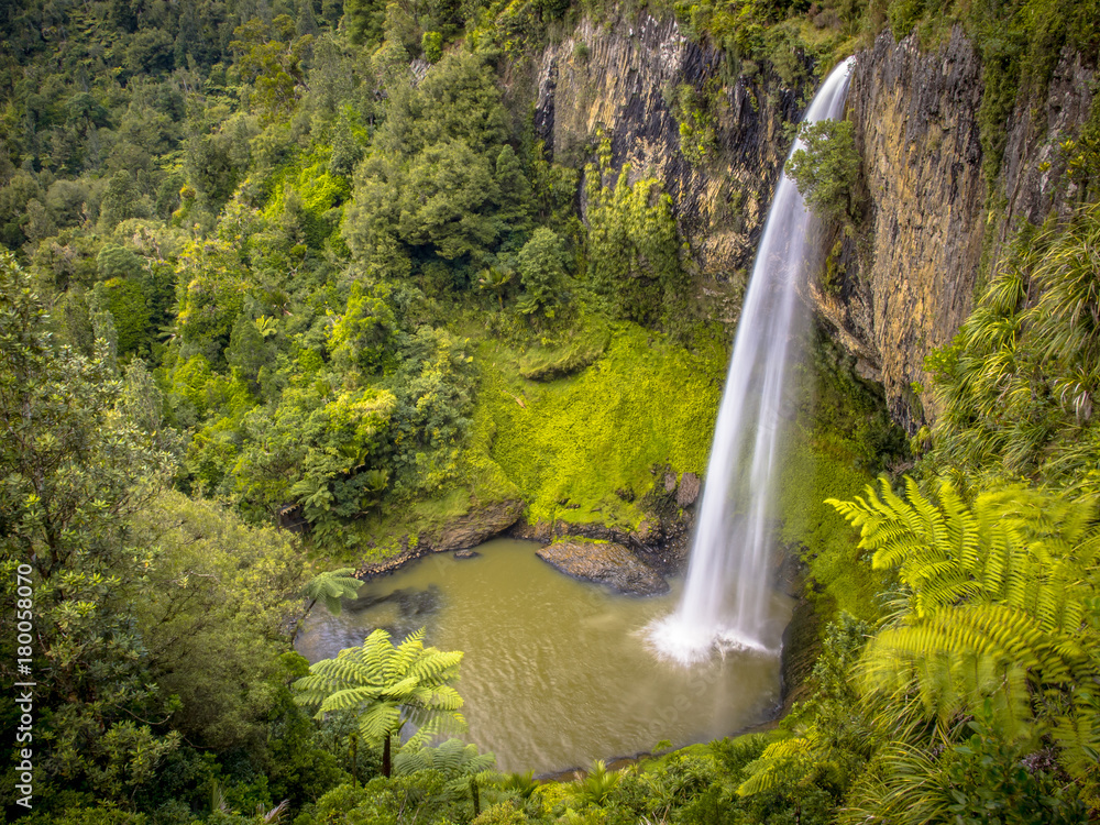 Fotografie High Jungle Waterfall in Lush Rain Forest