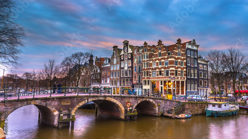 historic Canal houses sunset Amsterdam photo