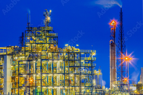 Industrial Chemical plant framework detail at night