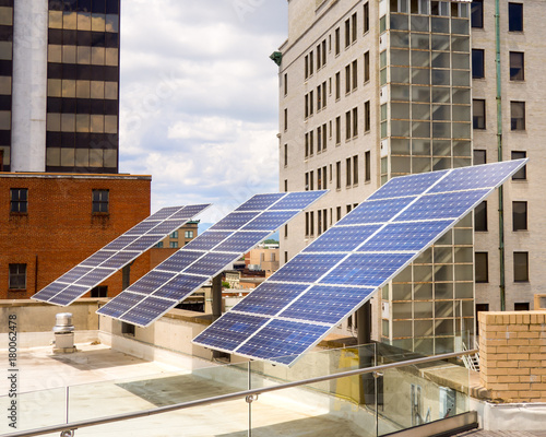 Valokuva Solar power municipal renewable energy roof top urban panels