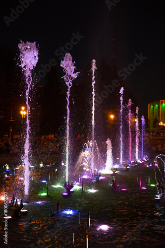 Color fountain in center of Chelyabinsk at night