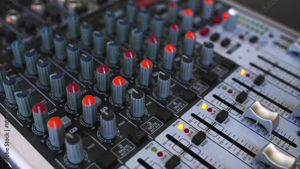Close view of sound console Close view of sound console