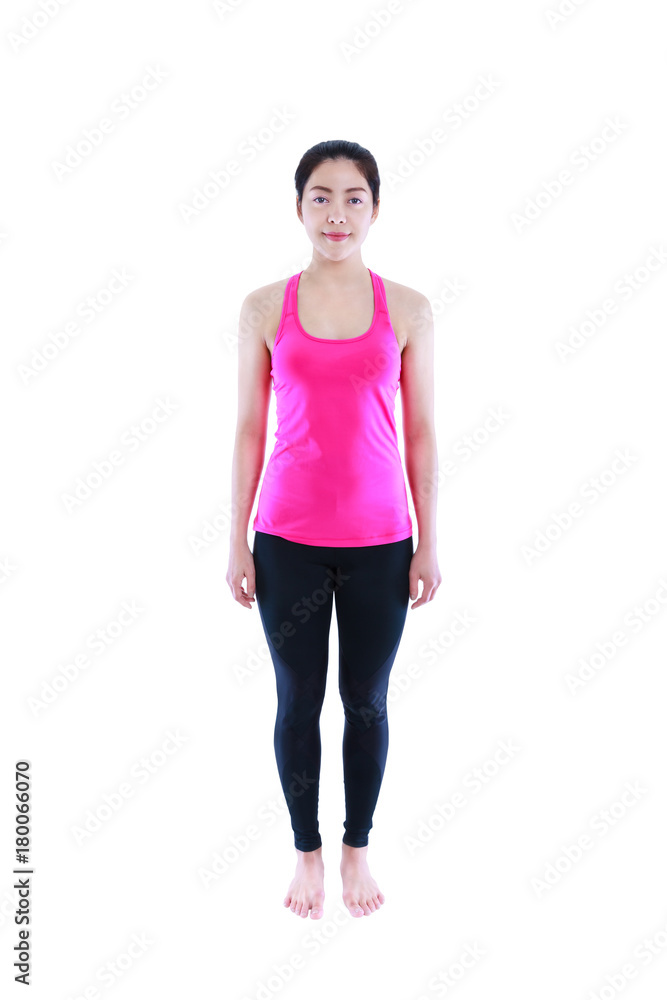 Asian woman standing and smiling happy. Isolated on white background. Asian woman standing and smiling happy. Isolated on white background.