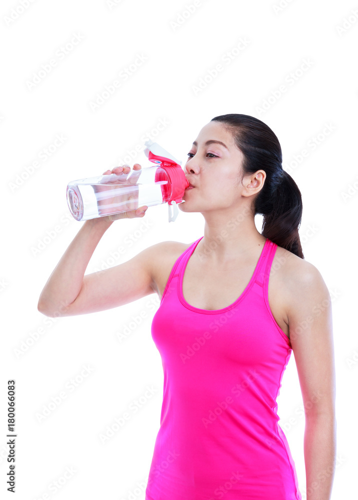 Asian beautiful woman drinking fresh water. Isolated on white background. Asian beautiful woman drinking fresh water. Isolated on white background.