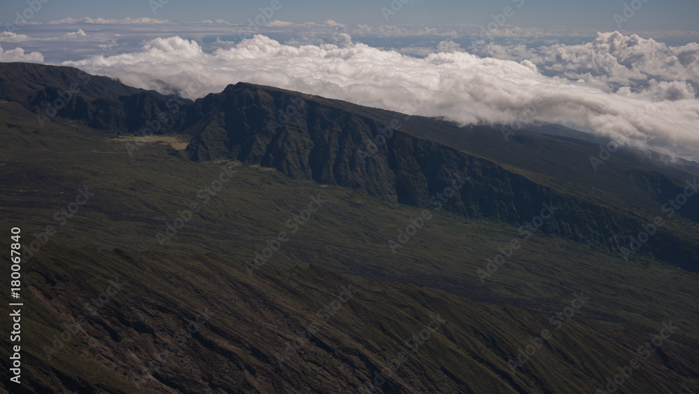 Sky View of Clouds and Mountain Peaks in Maui, Hawaii