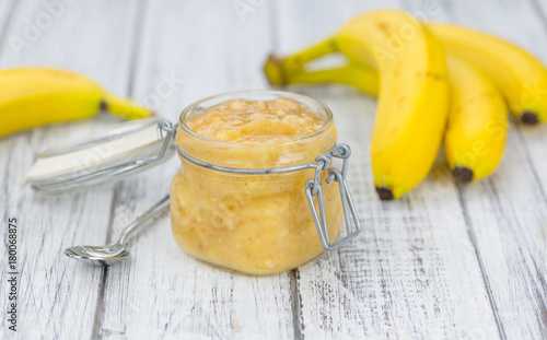 Banana Puree on wooden background