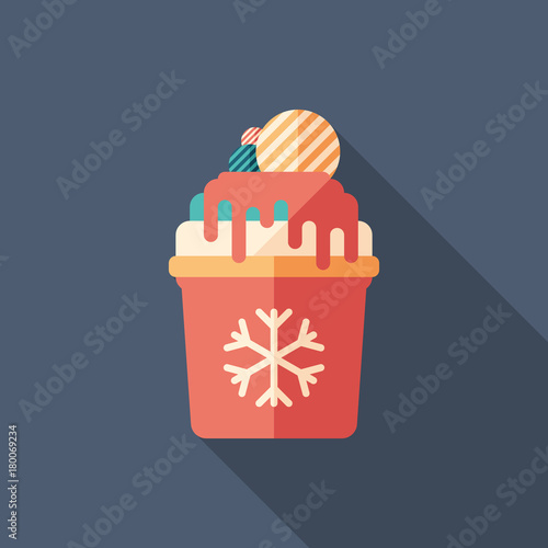 Winter holiday drink flat square icon with long shadows.