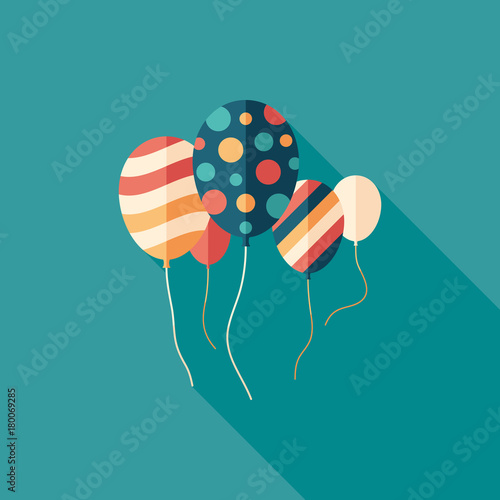Festive balloons flat square icon with long shadows.