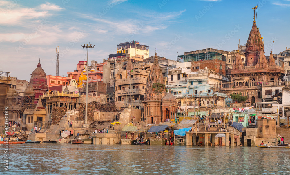 Naklejka premium Historic Varanasi city with Ganges river ghat