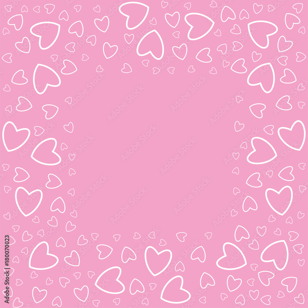 frame of hearts on a pink background prints, greeting cards, invitations for holiday, birthday, wedding, Valentine's day, party.