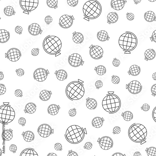a lot of globes of different sizes on a white background, simple seamless pattern.