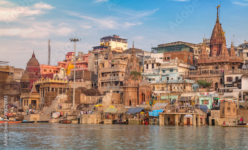 Historic Varanasi city with Ganges river ghat