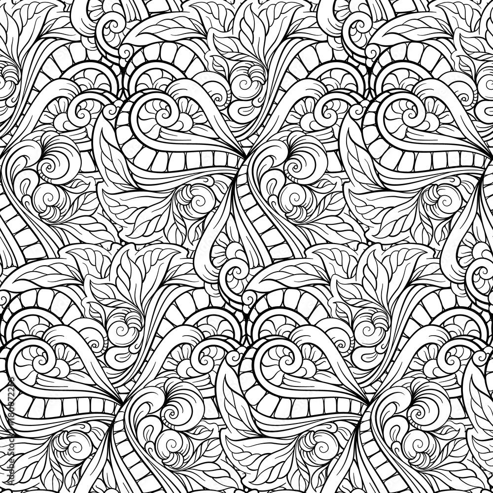 Fototapeta premium Vector abstract doodles black and white seamless pattern