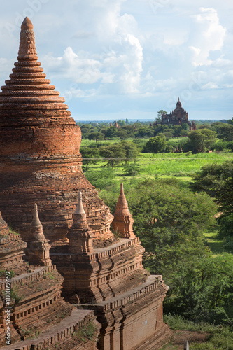 Landscape view with the old temples of Bagan  Myanmar  Burma 