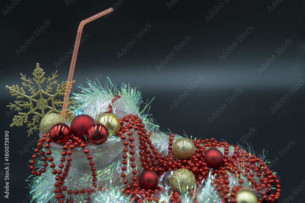 Naklejka premium Christmas composition, New Year cocktail, joy, family, mood